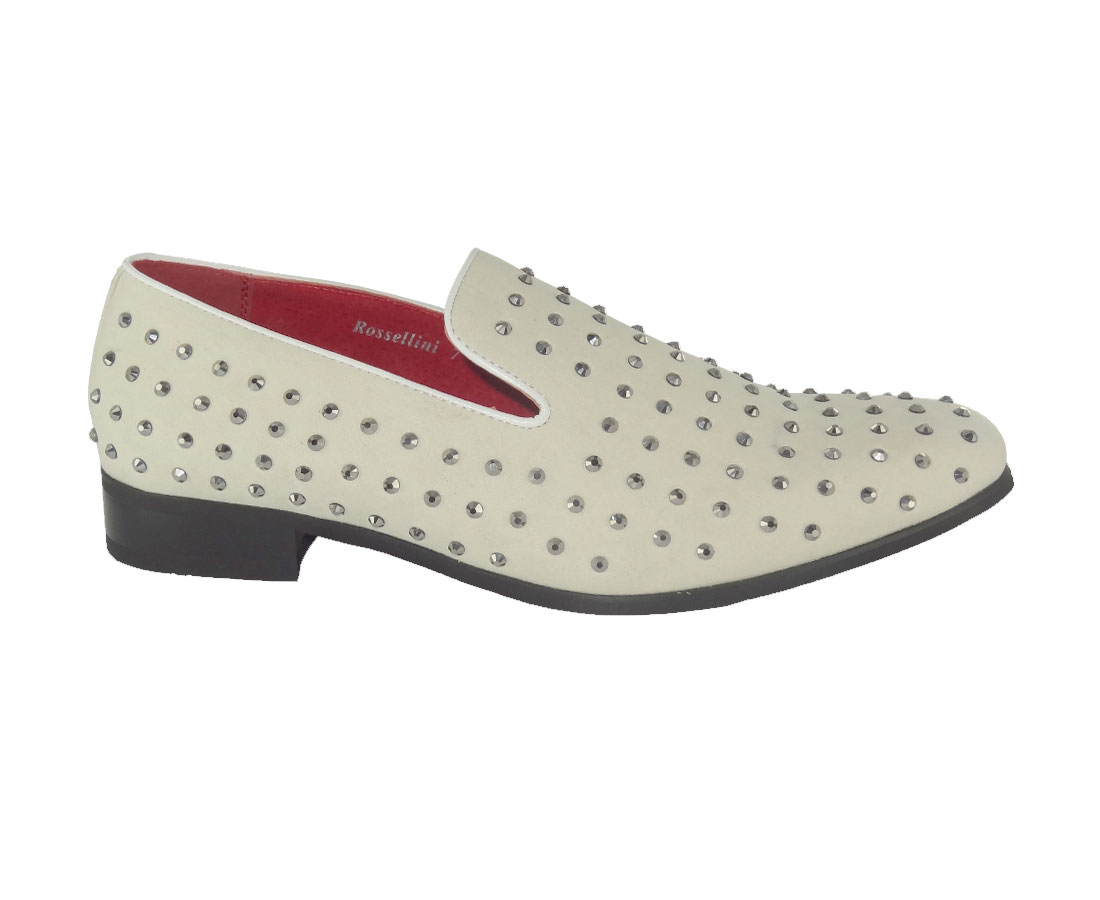 Mens white spiked loafers sales